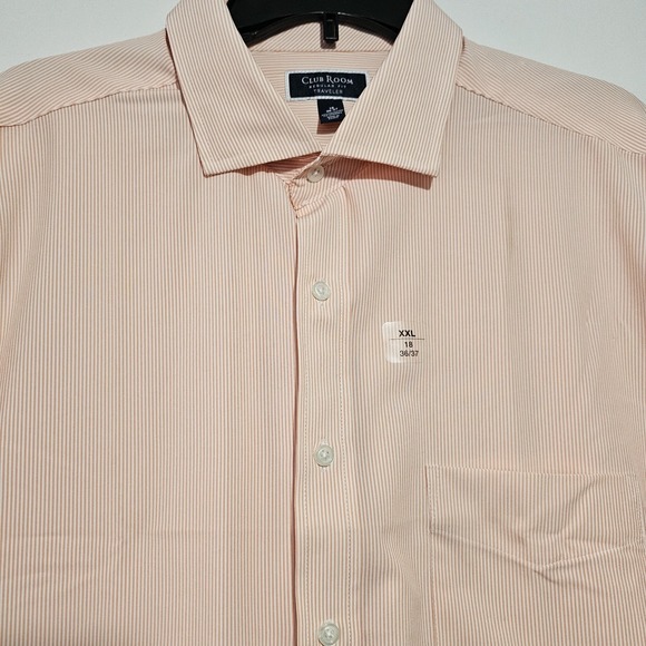 Club Room Men's Regular Fit Traveler Fine Stripe Orange Dress Shirt XXL 18 36/37 - Picture 2 of 6